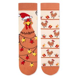 Arty Socks Коледни чорапи с Кокошка - Екрю