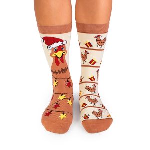 Arty Socks Коледни чорапи с Кокошка - Екрю