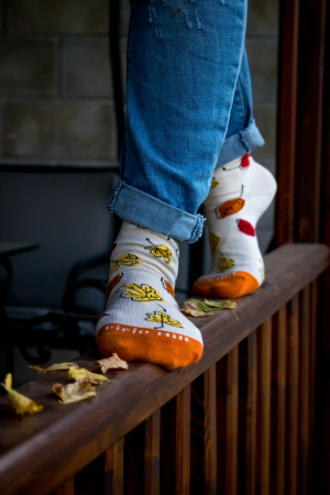 Памучни чорапи с Листа - Екрю