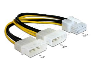Delock Кабел PCI Express захранване 8 pin към 2 x 5¼“  за видео-карти, 12V, 15 см,  82397