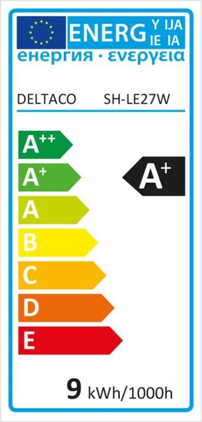 DELTACO SMART HOME LED light, E27, WiFI 2.4GHz, 9W, 810lm, dimmable, 2700K-6500K, 220-240V, white