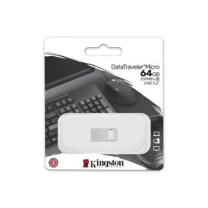 USB памет KINGSTON DataTraveler Micro, 64GB,USB-A 3.2 Gen 1, Сребрист