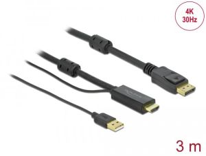 Кабел Delock HDMI мъжко - DisplayPort USB мъжко, 4K 30 Hz, 3 м, Черен