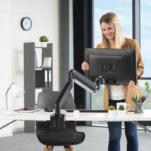 Стойка за монитор за бюро HAMA, Регулируема, Амортисьор, 13" - 35", 15 кг, Черна