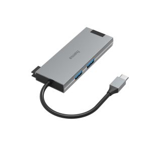 USB-C хъб, 5-портов, 2 x USB-A, 1 x USB-C, 1 x HDMI, 1х LAN, Сив