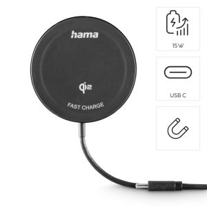 HAMA Безжично зарядно устройство Qi2, 15 W, черно, за Apple