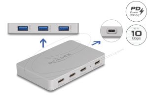 Delock Хъб USB-C, 7 порта, 3x USB-A 5 Gbps,  3x USB-C, 1xUSB-C PD 85 W