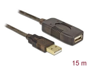 Удължителен кабел DeLock, USB-A женско - USB-A мъжко, USB 2.0, 15 м, Черен