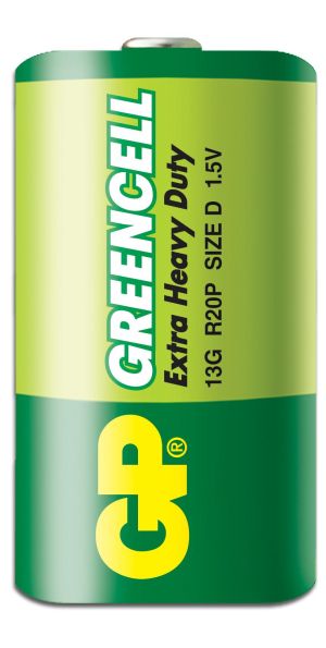 Цинк карбонова батерия GP Greencell 13G-S2, R20, 2 бр. в опаковка / shrink, 1.5V