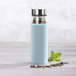 Стъклена бутилка Xavax To Go, 450 мл, Предпазен калъф, Цедка