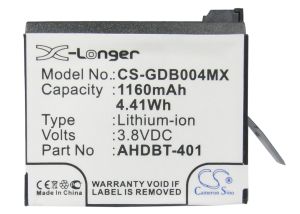 Батерия за камера GOPRO Hero 4; HERO 4 Plus  AHDBT-401  3,8V 1160mAh   LIIon Cameron Sino