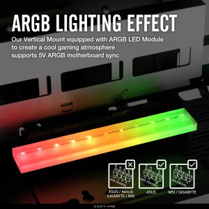 EZDIY-FAB ARGB Vertical PCIe 4.0 GPU Mount Bracket Graphic Card Holder 45° Riser Cable - Black