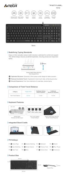 A4tech Fstyler FX72 Wired keyboard, low profile, scissor technology, Cyrillic, black
