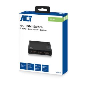 3 портов HDMI суич ACT , 4K@60Hz, USB, Дистанционно, Черен
