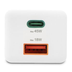 Hama Fast Charger, 1x USB-C, 1x USB-A, Mini Charger, PD, 45 W, white