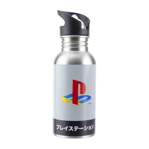 Бутилка за вода Paladone : PlayStation - Heritage Metal Water Bottle with Straw - 480ml