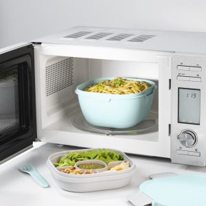 Кутия за храна Xavax To Go, 3 отделения, прибори,дресинг, пастелно синьо