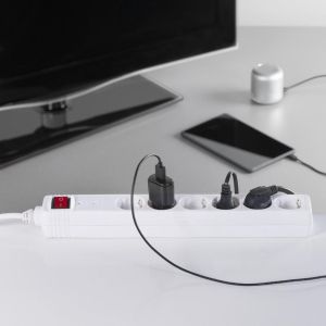 Hama Power Strip, 6-Way, Overvoltage Protection, Switch, 1.4 m, white, 223152