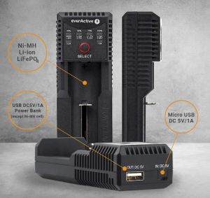 Charger  for  LiIon/NiMh batteries 3,7v/1.2v universal 1 plate USB micro UC-100 EverActive