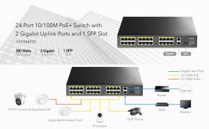 Switch Cudy FS1026PS1, 24-Port 10/100M PoE+ Switch 2 x Gigabit ports, 1 x SFP Slot