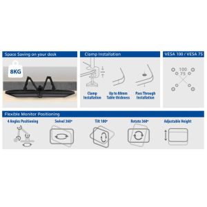 Стойка за 2 мониторa ACT AC8302, за бюро, Регулируема, 32", 2x8 кг, Черна