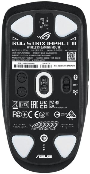 Мишка Asus ROG Strix Impact III Wireless Gaming Mouse, 57 G Lightweight, 36K DPI Sensor, Bluetooth & 2,4GHz RF, ROG SpeedNova, Up to 618hrs Battery Life, Replaceable Switches, ROG Omni Receiver, Black