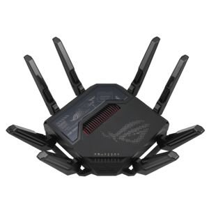 Рутер Asus Gaming Wireless Router, ROG Rapture GT-BE98, BE25000, Quad-Band, Quad-Core 2.6GHz CPU, 256MB/2GB Flash/RAM, 10G dual-port, 2.5G quad-port, AiProtection Pro, RangeBoost Plus, AiRadar TX, open NAT, VPN Fusion, multiple SSIDs, IPTV, RGB, AiMesh, B