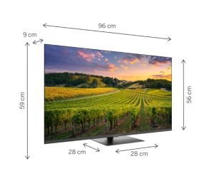 Телевизор Thomson Smart QLED TV 43"; Google TV; 3840 x 2160 (4K UHD), 4000:1, QLED, 60 Hz, DVB-T/T2/C/S/S2, HDR10, Hotel mode, Wi-Fi, Bluetooth, LAN, HDMI 2 (2.0) + 2 (2.1), USB 2 (2.0) + 1 (3.0), Central Swivel Stand, Dark gray
