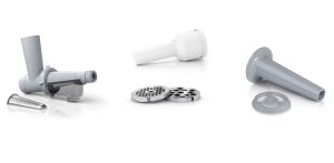 Месомелачка Bosch MFW2515W, Meat mincer, SmartPower Meat mincer from SmartPower range: 1500W, 1,7 kg/min, 2 sieves, 1 sausage horn, fruit press attachment, no reverse, white