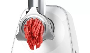Месомелачка Bosch MFW2515W, Meat mincer, SmartPower Meat mincer from SmartPower range: 1500W, 1,7 kg/min, 2 sieves, 1 sausage horn, fruit press attachment, no reverse, white