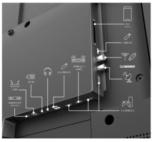 Телевизор Thomson Smart UHD TV 55"; Google TV; 3840 x 2160 (4K UHD), 4000:1, DLED, 60 Hz, DVB-T/T2/C/S/S2, HDR10, Wi-Fi, Bluetooth, LAN, HDMI 2 (2.0) + 2 (2.1), USB 2 (2.0) + 1 (3.0),Central Swivel Stand, Black