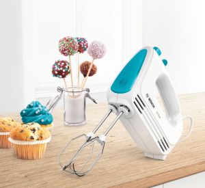 Миксер Bosch MFQ2210D, Hand mixer, CleverMixx, 375 W, 4 speed settings, additional pulse/turbo setting, white/blue