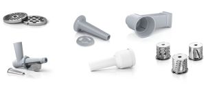 Месомелачка Bosch MFW2517W, Meat mincer, SmartPower Meat mincer from SmartPower range: 1500W, 1,7 kg/min, 2 sieves, 1 sausage horn, fruit press attachment, shredder with 3 barrels, no reverse, white