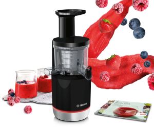 Сокоизстисквачка Bosch MESM731M, Slow juicer VitaExtract 150 W, 55 rpm, 1 speed + reverse function, tritan screw, MixControl lever, juice container 1 l, pulp container 1,3l, 3 filters (fine, coarse and sorbet), black / brushed s/s